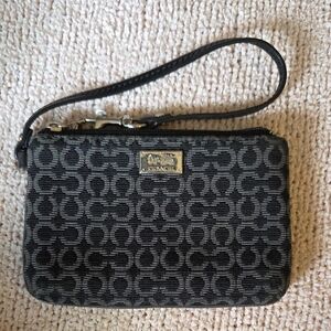 Coach Black Monogram Wristlet with Silver Tone Hardware